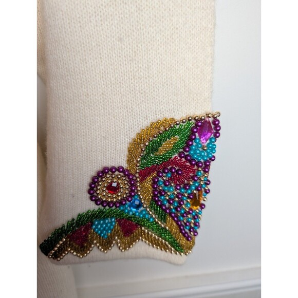 Vintage Priscilla Lambswool Sweater Size XL Cream With Sequin Angora 80's Beaded - Picture 7 of 16